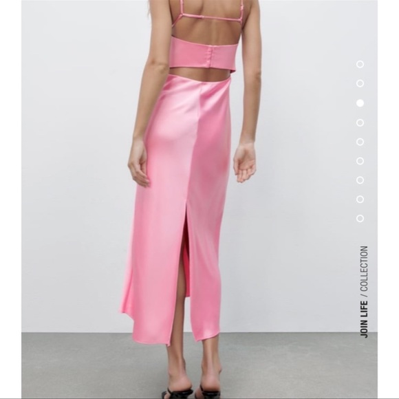 Zara Satin Effect Cut out Dress Pink NWT - Picture 3 of 9